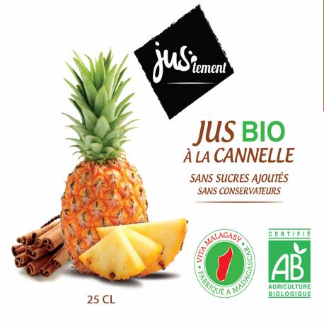Pur jus de fruit ananas BIO à la cannelle 100 cl carton de 6