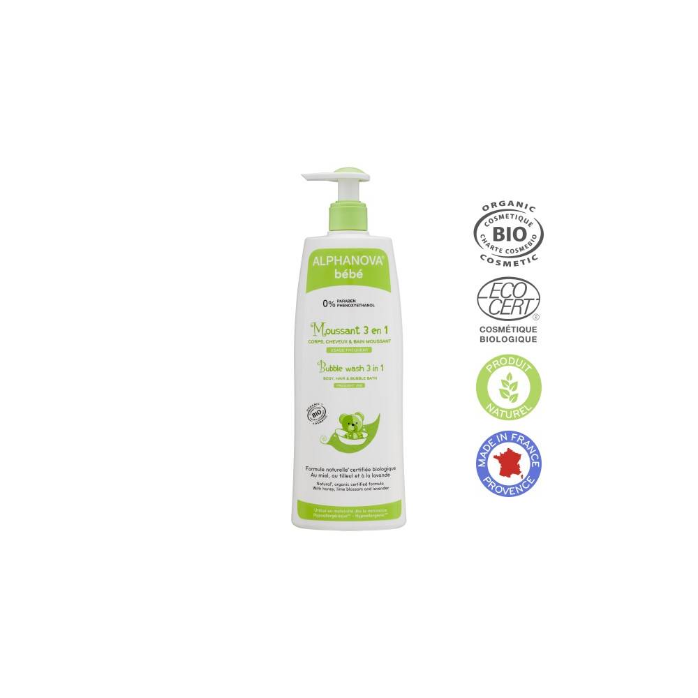 ALPHANOVA Moussant 3 en 1 corps, cheveu, bain moussant BIO - 500 ml