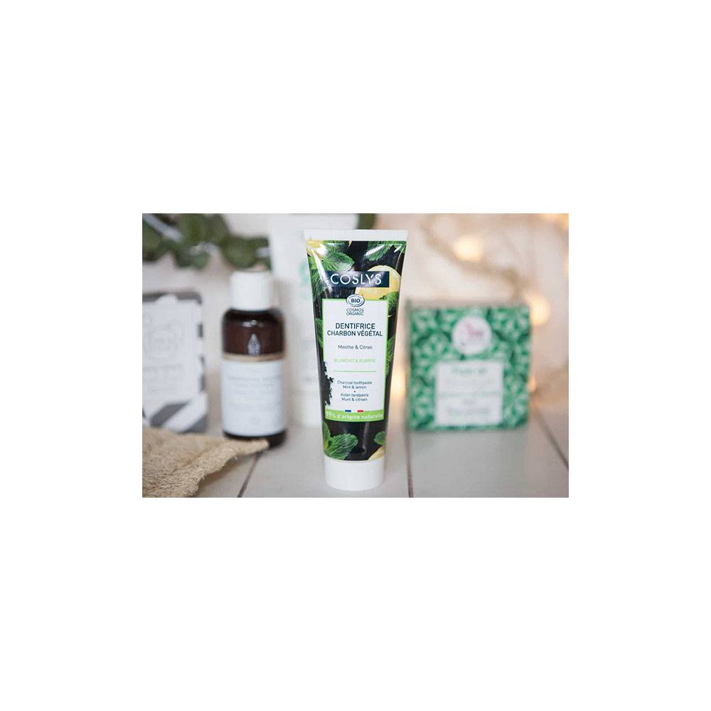 COSLYS Dentifrice charbon Menthe et Citron - 100 g